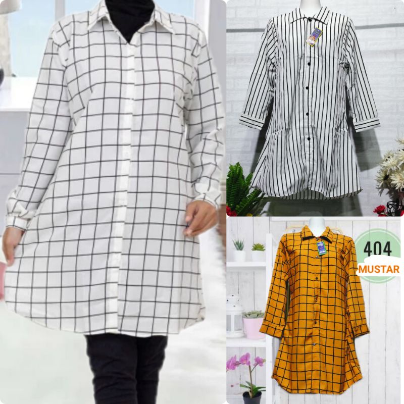 Tunik motif kotak dan salur wolfis size XL