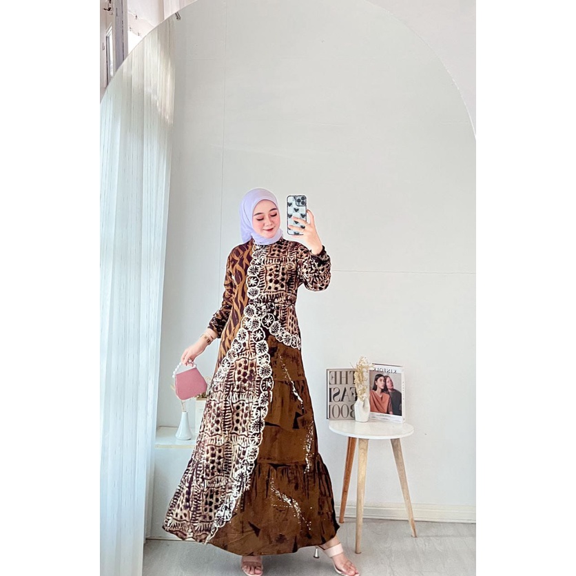 Gamis Rayon Malaman Batik Motif Viral