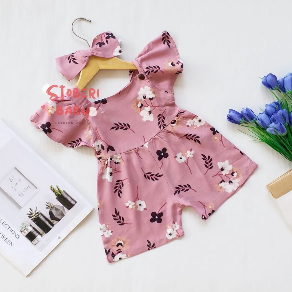 PUNCAK 3.3 stoberi baby - BBB JUMPSUIT LAURA setelan anak perempuan jumper bayi motif bunga lucu free headband