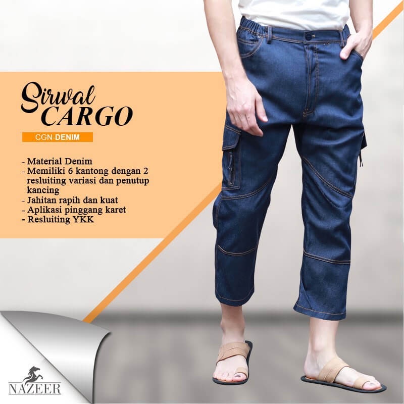 CELANA SIRWAL CARGO DENIM DEWASA / CELANA CARGO PRIA DEWASA / CELANA BAHAN DENIM CGN
