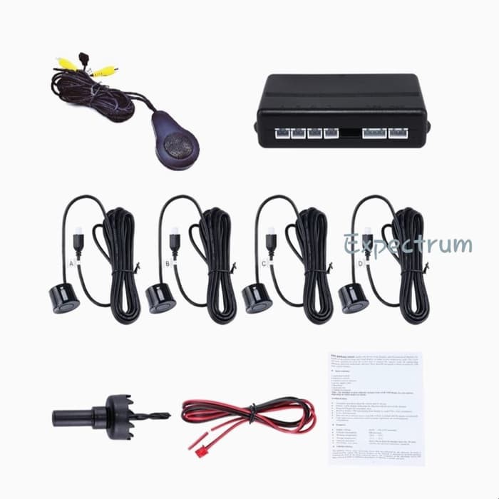 Video Sensor Parkir mobil 4 titik,Display meter di video kamera mundur