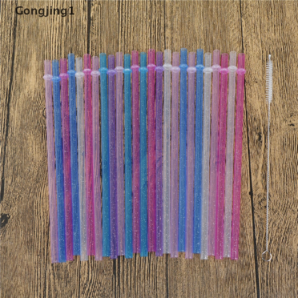 Gongjing1 25pcs Sedotan Plastik Keras Motif Garis Warna-Warni Reusable Untuk Pesta Pernikahan