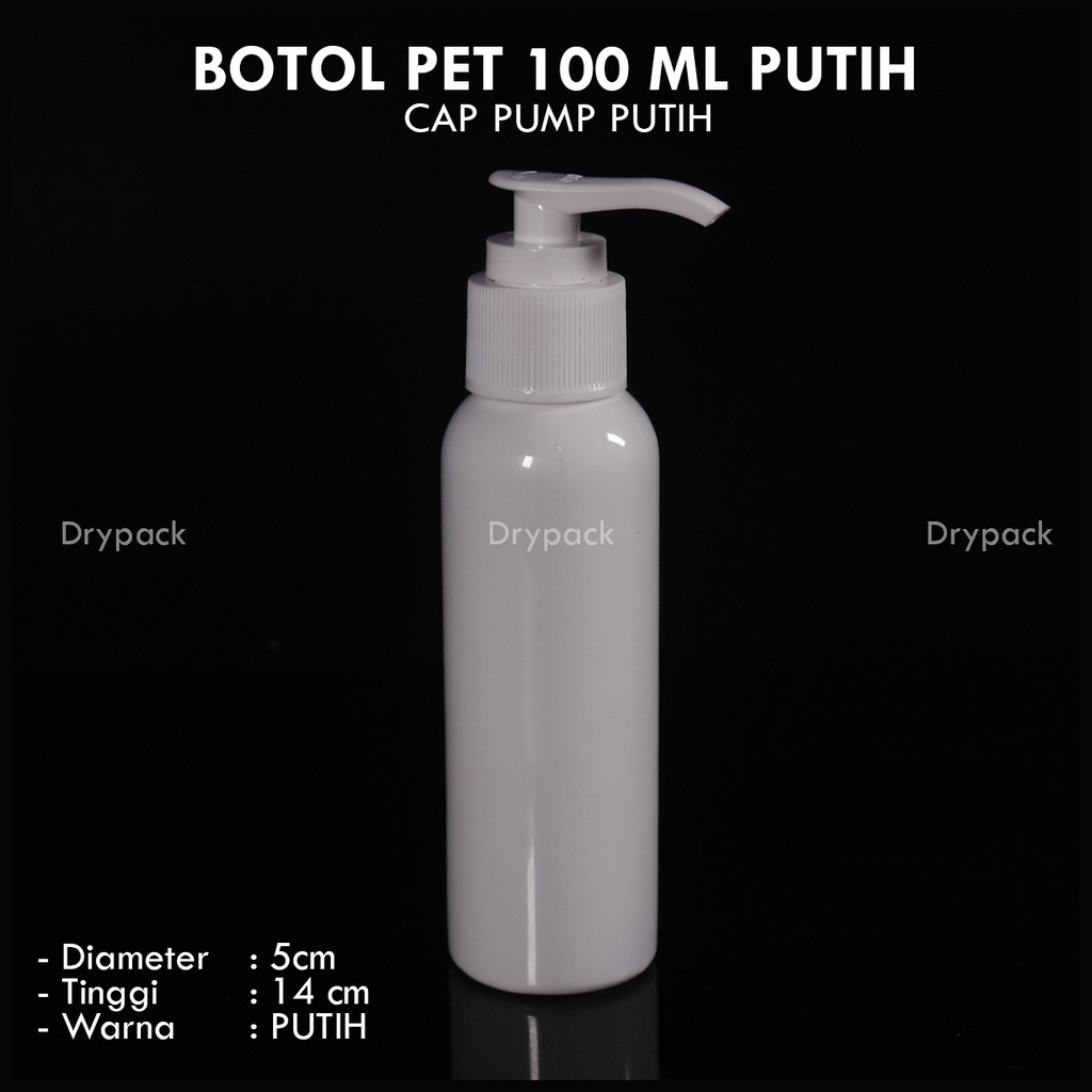 Botol PET Pump 100ml Putih (Tutup 3 varian warna)