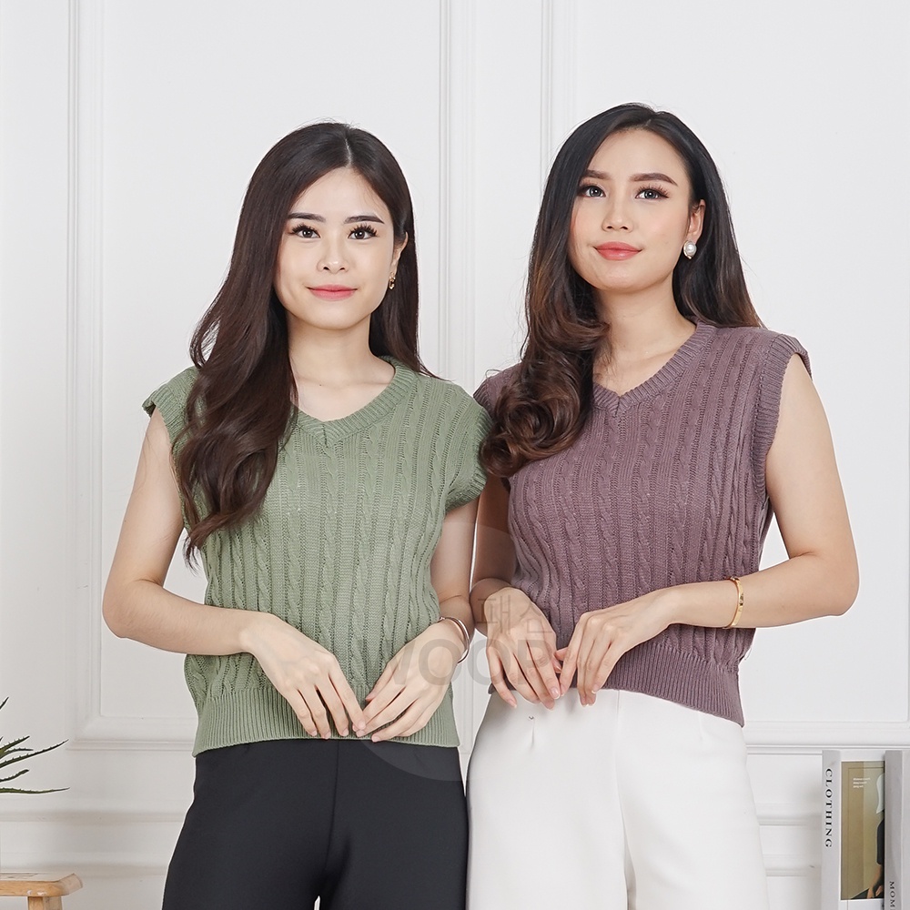 Cable Vest Knit Rompi Rajut Outer Wanita