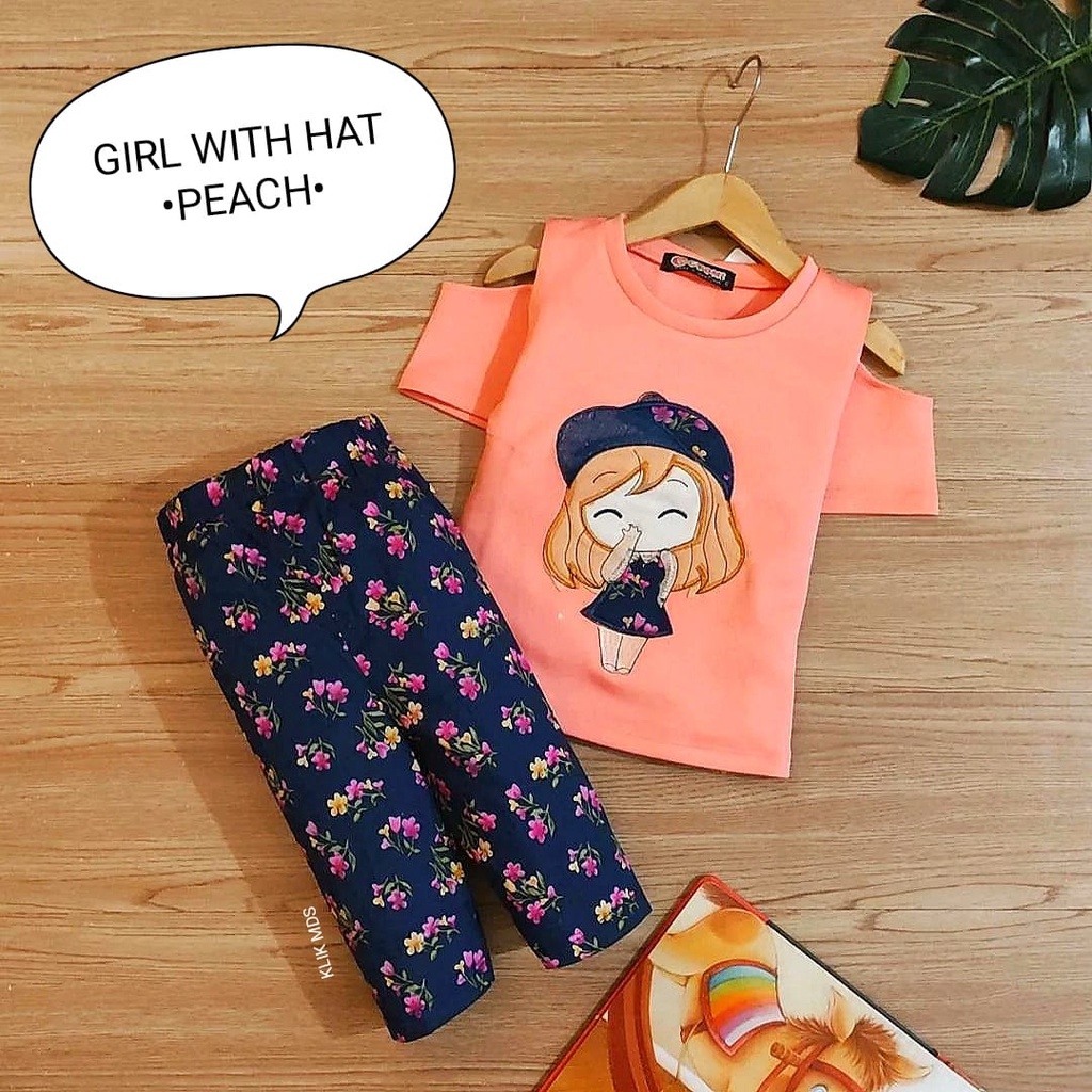 Klik Mds Setelan Baju Anak Bayi Perempuan Girl With Hat Ukuran S-M-L-XL Usia 3 bulan - 4 Tahun