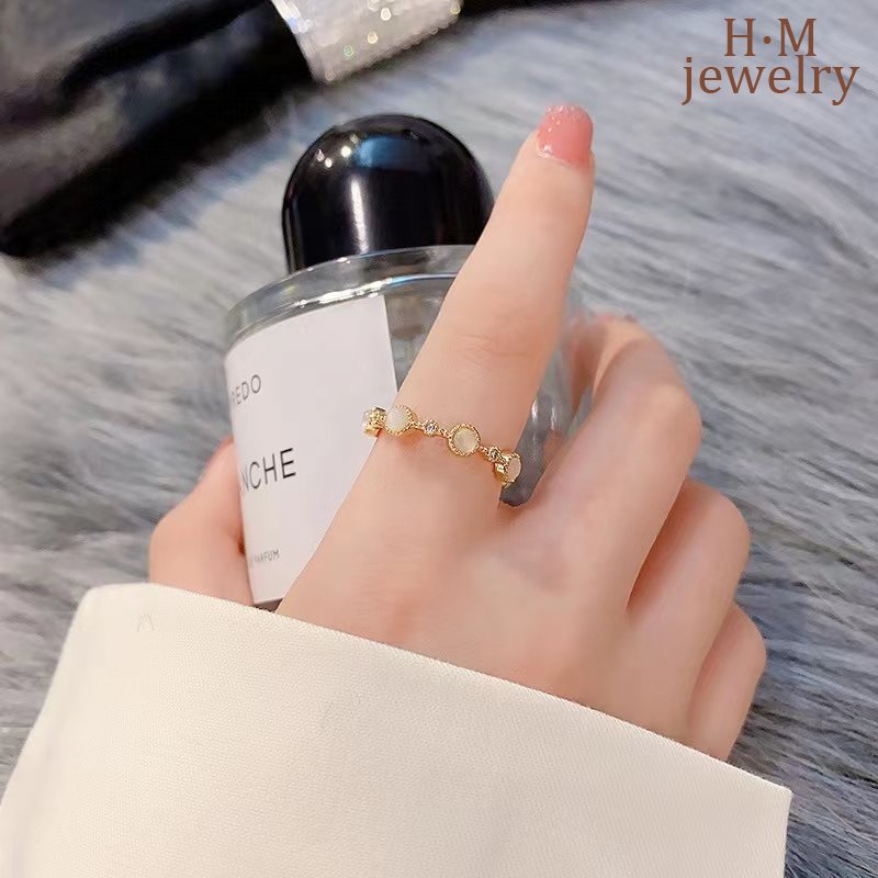 Cincin Model Terbuka Adjustable Aksen Opal Untuk Wanita