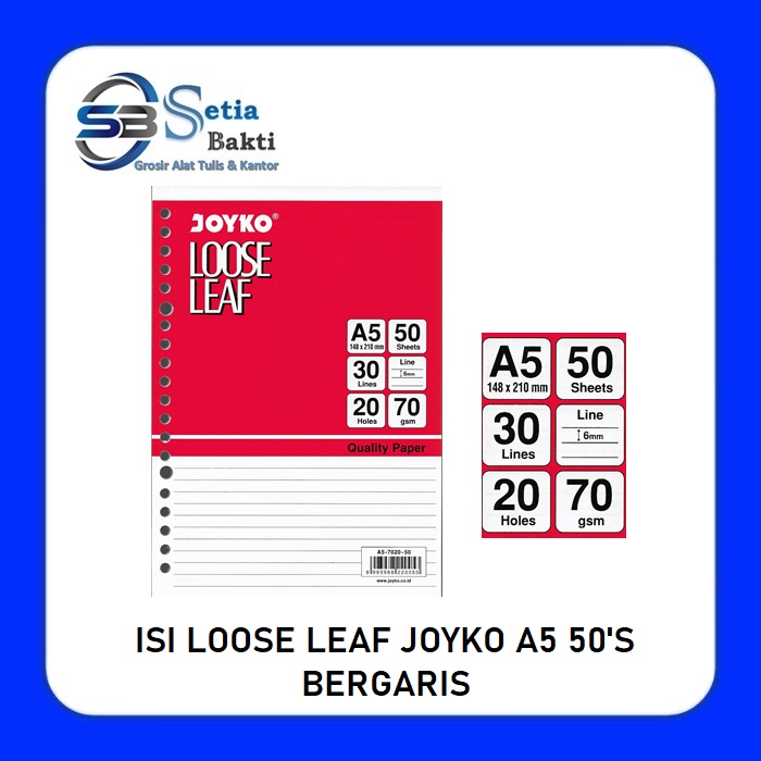 

Isi Loose Leaf JOYKO A5 Isi 50 Lembar Bergaris
