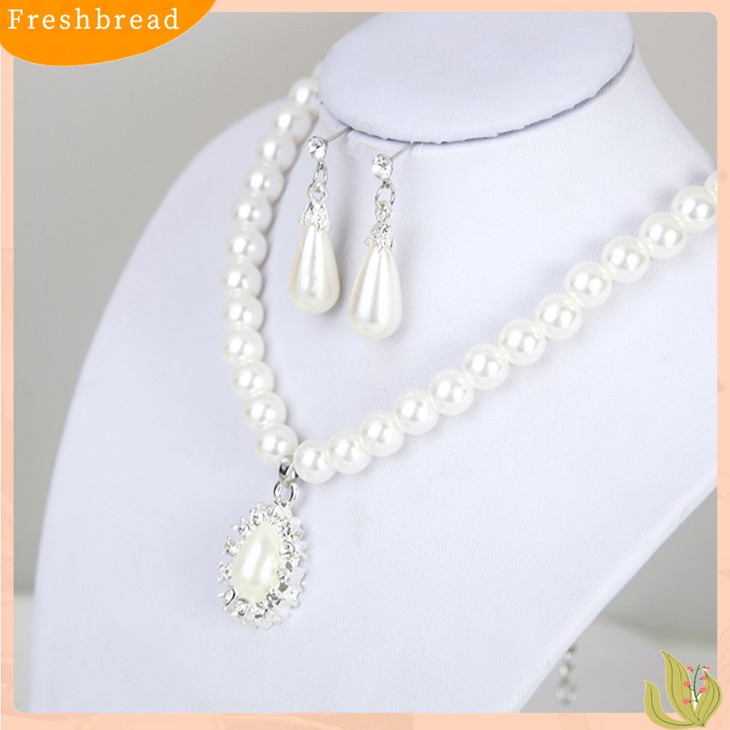 Fresh| Set Anting Dan Kalung Mutiara Imitasi Bentuk Water Drop Untuk Pengantin