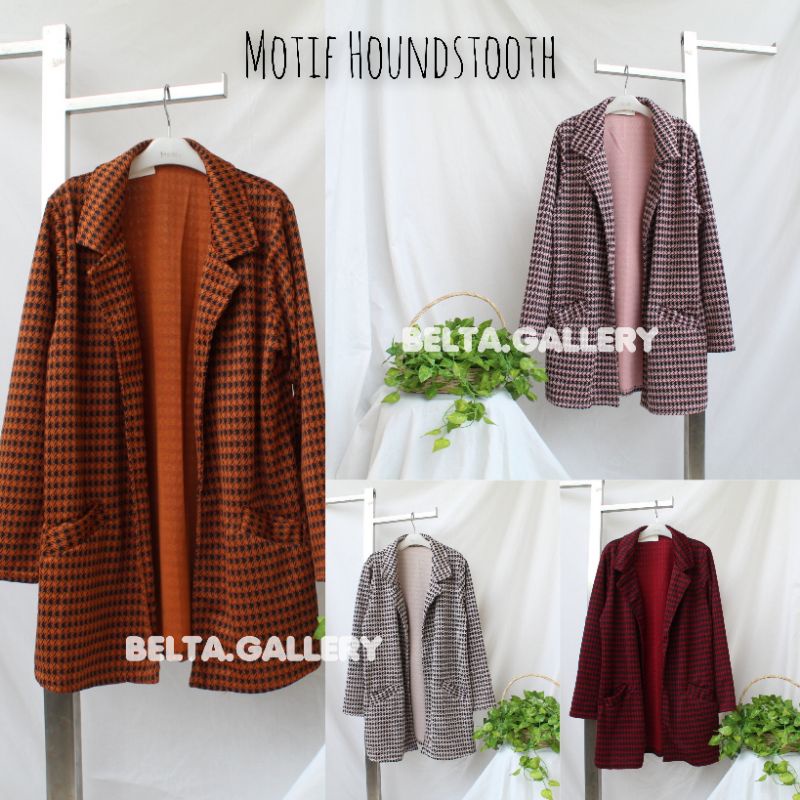 Blazer Wanita Korea Style Trendy Casual Terbaru Houndstooth Berkantong Bahan Tebal Premium Outer Kerja Simpel Murah