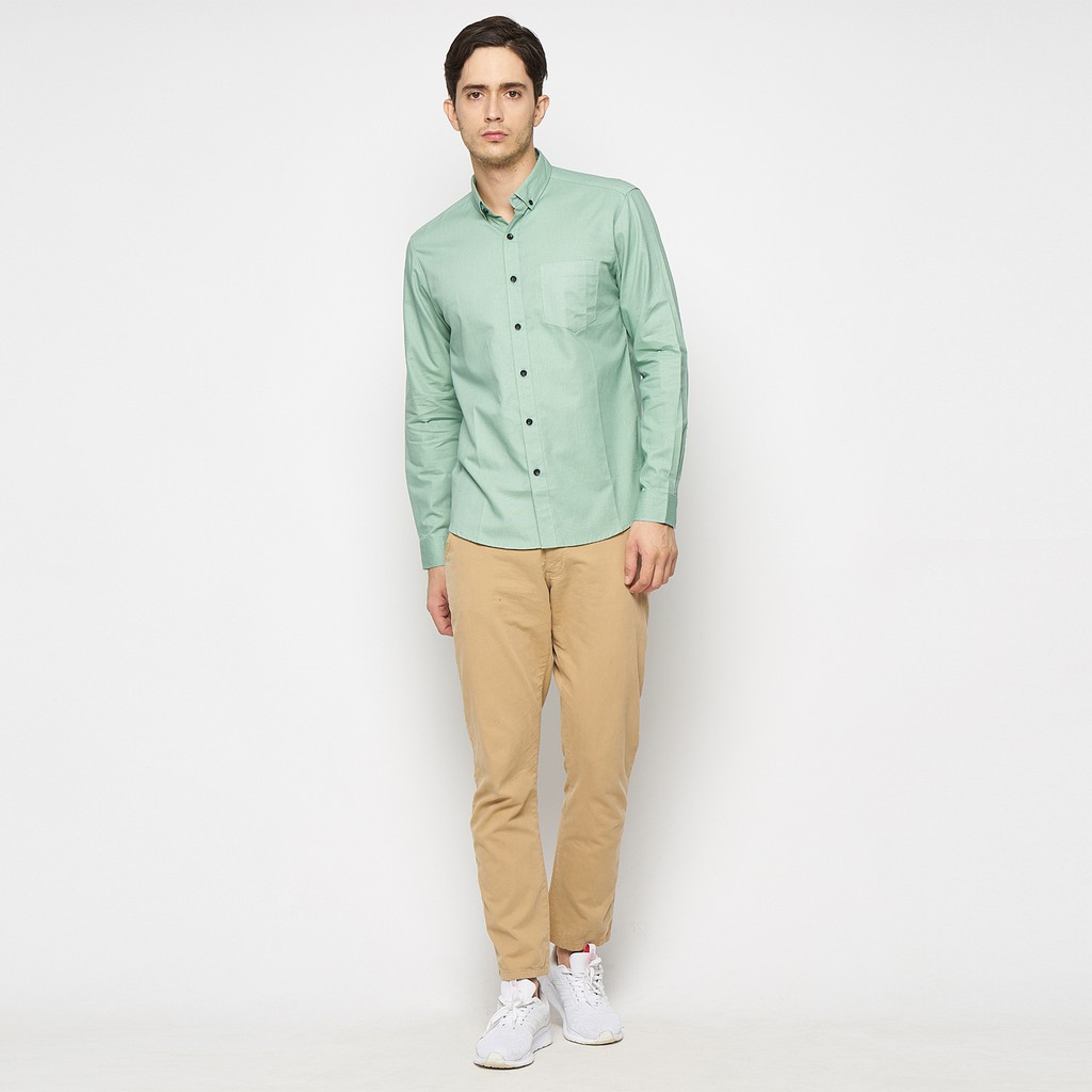 Kemeja Cowok Polos Pria Tangan Panjang Mint Premium Quality Sigarate Slimfit Casual Kantoran Trendy