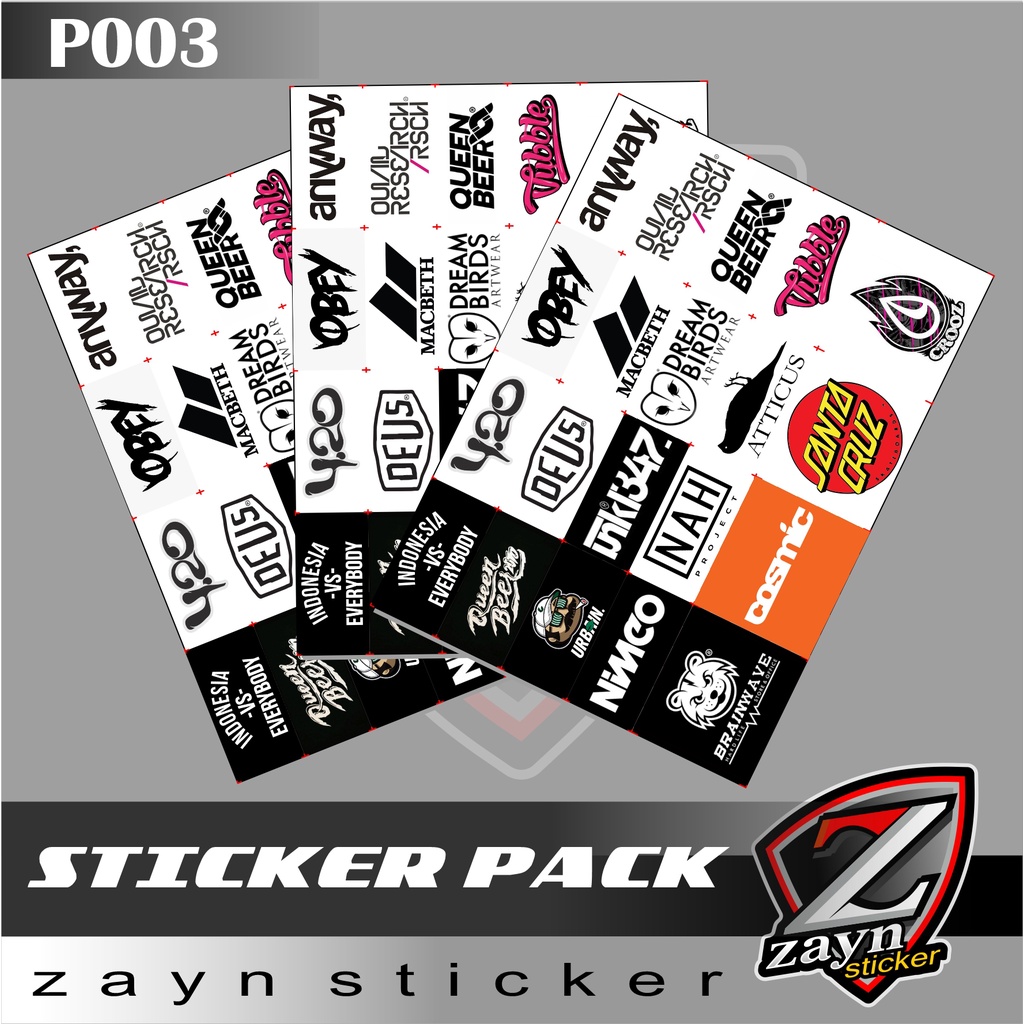 STICKER PACK STIKER PAK BRAND DISTRO DEUS, SANTA CRUZ, MACBETH DLL  MURAH VOL.3 P003