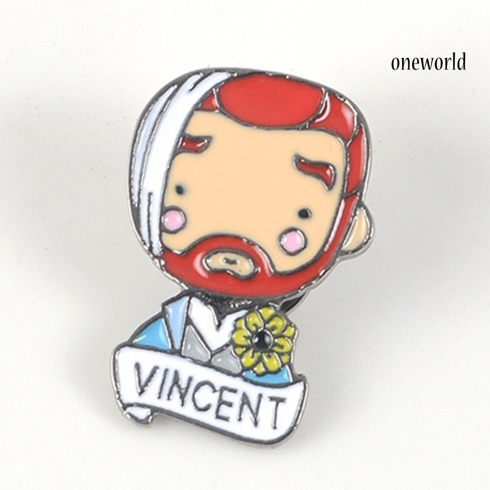 OW@ Fashion English Letter Vincent Van Gogh Badge Alloy Brooch Pin Clothes Jewelry