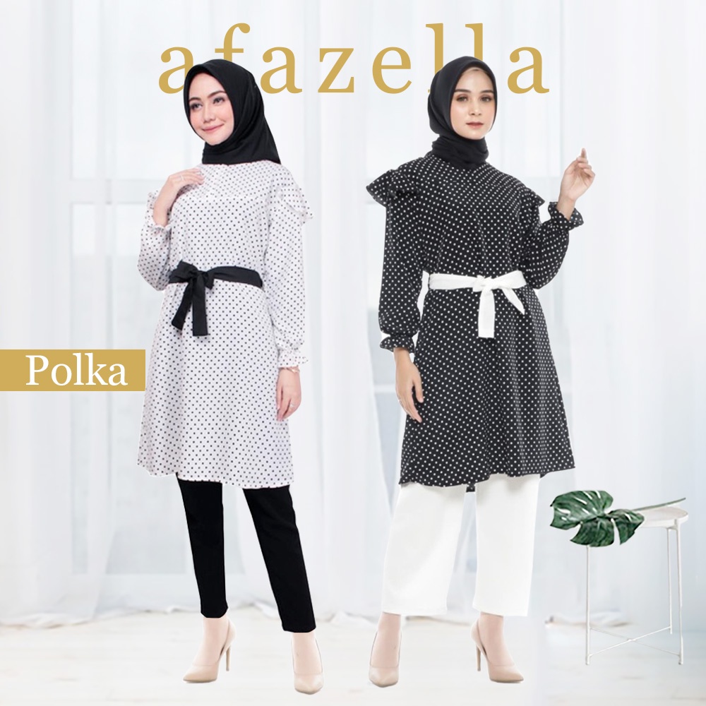Tunik Wanita Terbaru Polka Baju Atasan Tunik Muslim Dress Tunik Cewek Remaja Modern