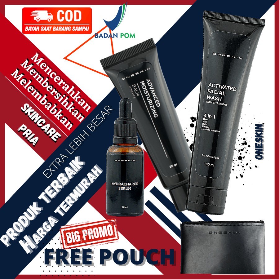 Oneskin Paket Advance Skincare Perawatan Pembersih Serum Wajah Pria Sabun Cuci Muka Facial Wash Pria
