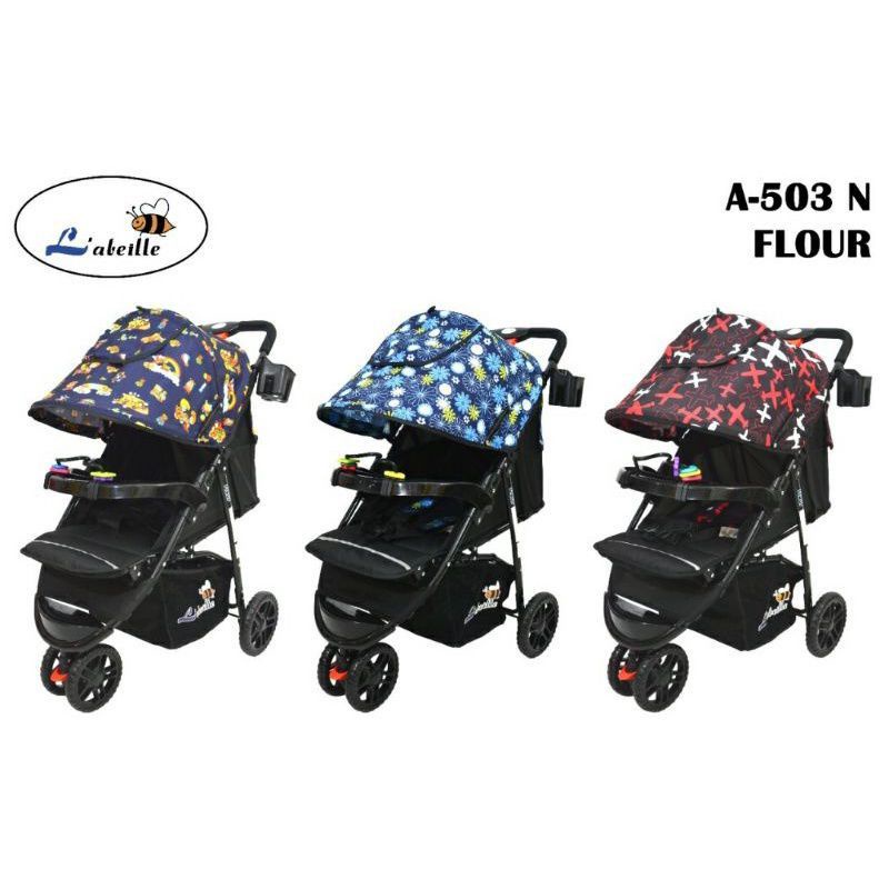 Stroller Bayi Baru Lahir L'abeille Flour A-503 N Baby Stroller / Kereta Dorong Bayi Roda 3 Tiga / La