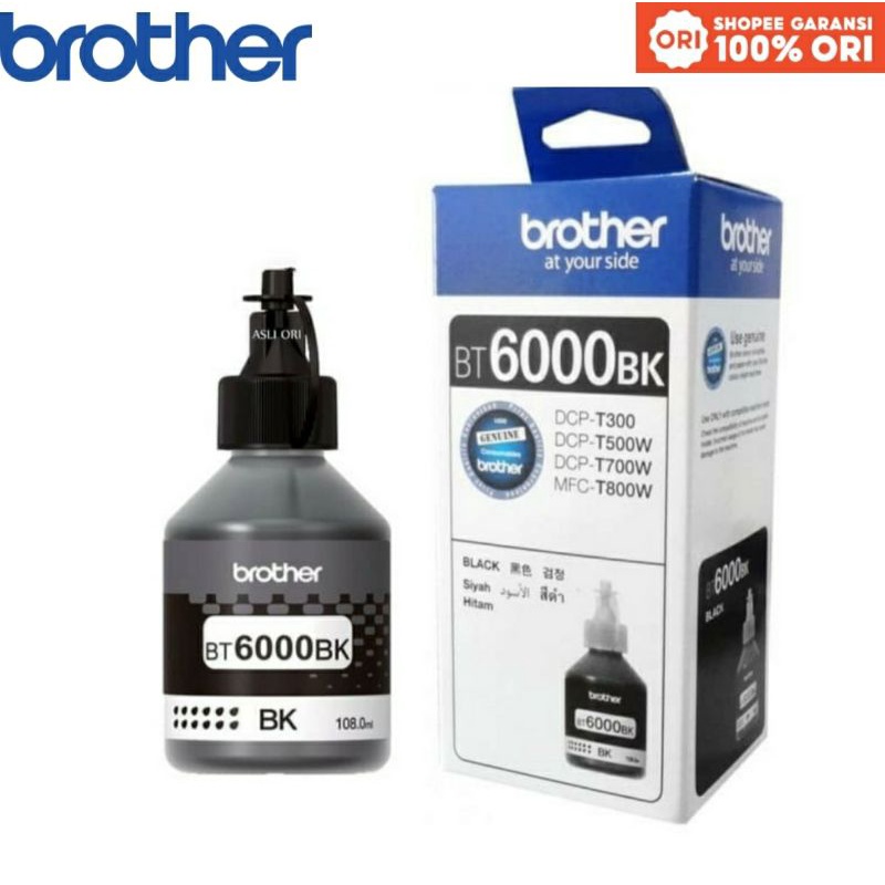 Tinta Brother BT6000 BK Original untuk DCP-T300W, DCP-T500W, DCP-T700W, MFC-T800W