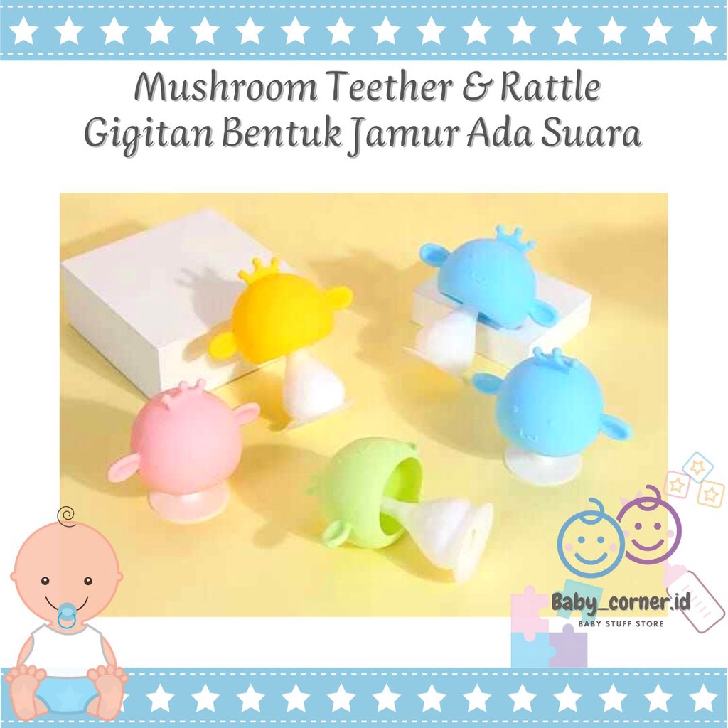 Teether Mainan Gigitan JAMUR Bayi MUSHROOM kerincingan bayi | SILICONE