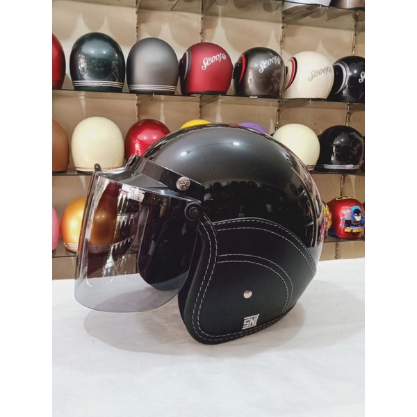 AIZO Semi Kulit Helm Bogo Warna Hitam Glossy Berlabel SNI Bisa COD Free Packing Kardus + Bubble Wrap