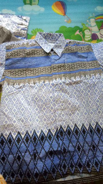 Kemeja Batik Pria Modern Lengan Panjang Motif Mega Mendung Biru Dan Coklat