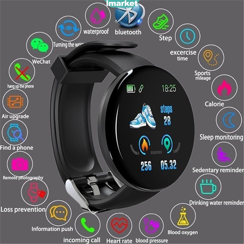 Smart D18 Wrist Watch Smart Watch Olahraga Tahan Air Pria dan Wanita Bluetooth Digital Smart Watch
