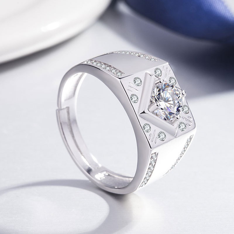 Cincin Emas Putih Sederhana Fashion Pria dan Wanita Cincin Pertunangan Berlian Safir Putih