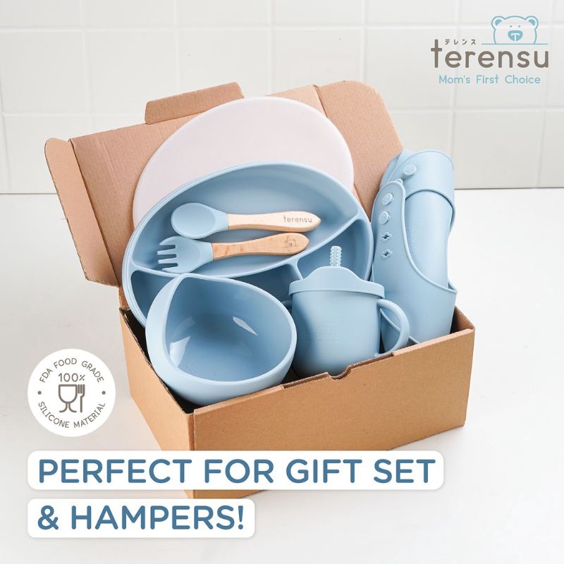 Terensu Silicone Feeding Set / Gift Set  / Hadiah / Kado /Alat Makan Bayi Anak Lucu / Hampers Bayi Piring / Gelas / Sendok / Garpu / Mangkok / BIB Silicon