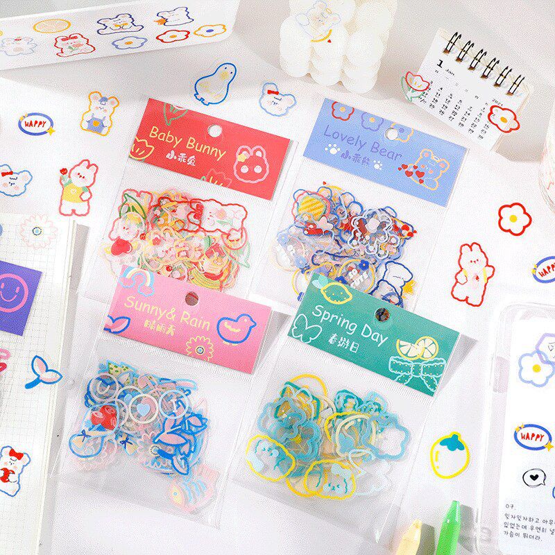 

KIANDAA SP0007 45pcs / Pak Sticker pack transparan bahan pet stiker Motif Strawberry / Kelinci Kawaii Untuk Dekorasi KIANDA
