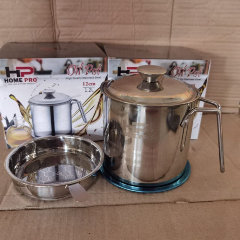 Saringan minyak/oil pot + tatakan stainless 12 cm home pro