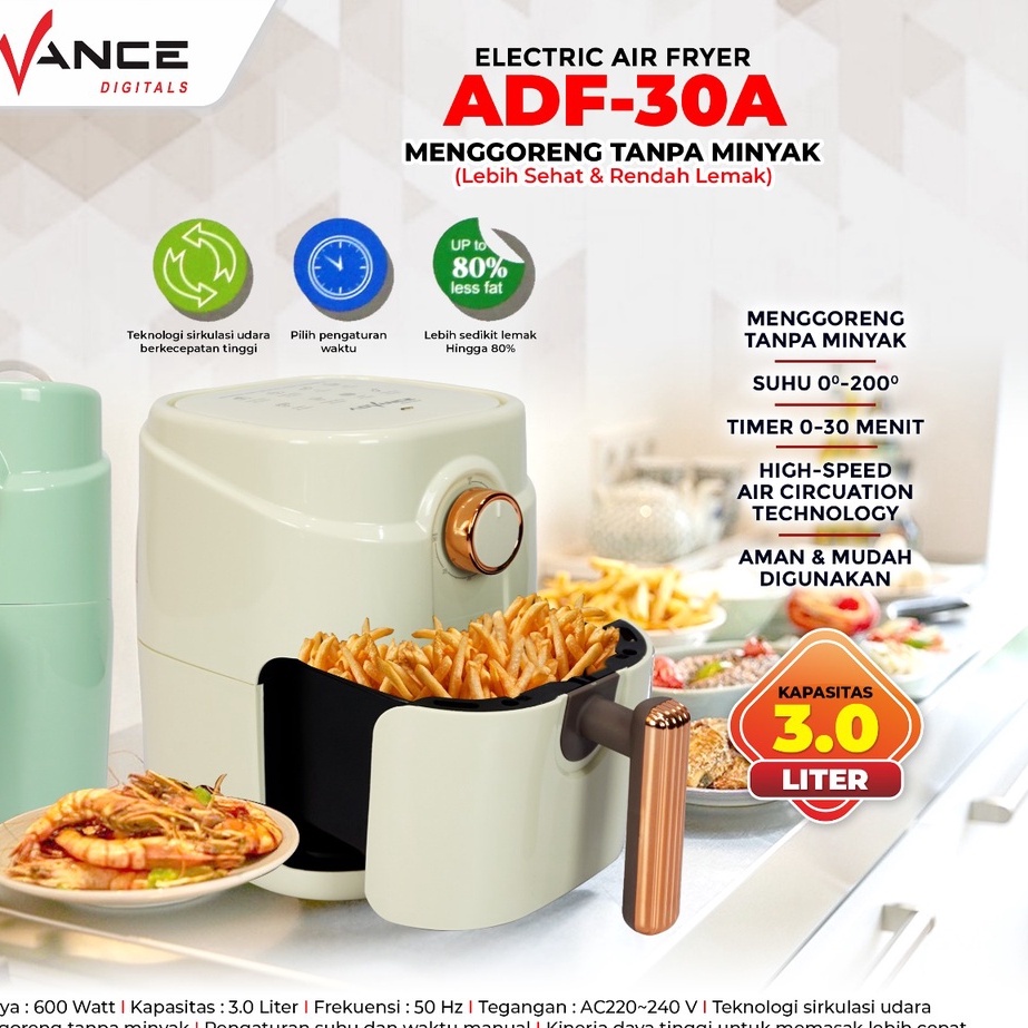 Advance Air Fryer ADF-30A 3L 600 Watt Hemat Listrik Garansi Resmi 1 Th