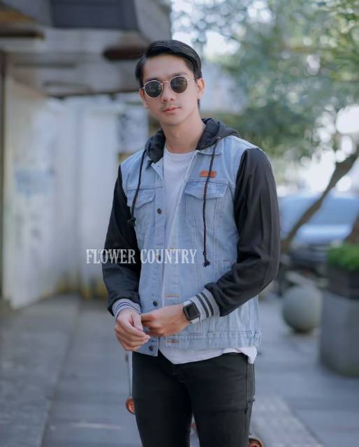 Jaket jeans hodie / jaket jeans combinasi flaace / jaket pria hodie jeans / jaket original /bisa cod