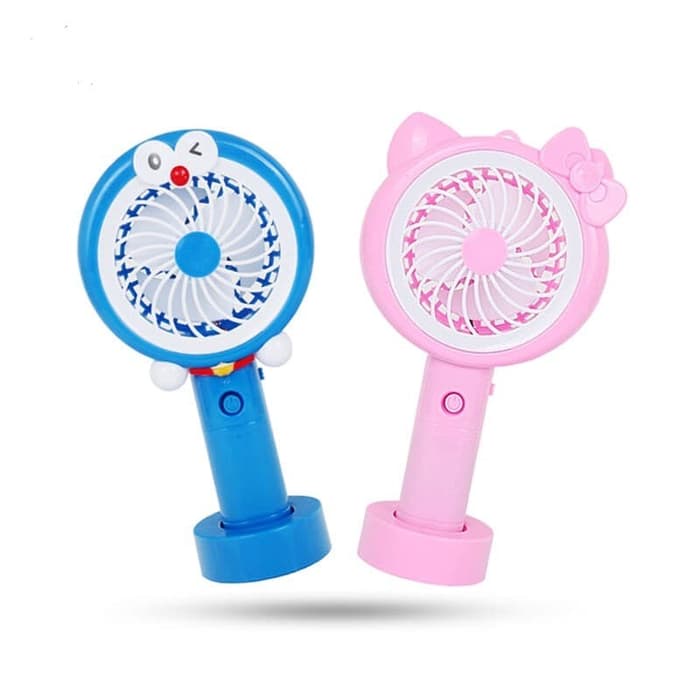 Kipas Angin Portable Genggam 2 IN 1 / Mini Hand Fan LED Hello Kitty Doraemon