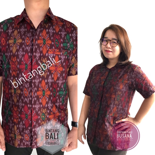 Baju Couple Batik Endek Bali Maroon Shopee Indonesia