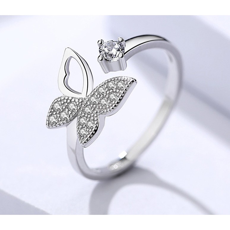 Cincin Perak Wanita Asli S925 Motif Kupu kupu Cocok hadiah RS042 Elegant