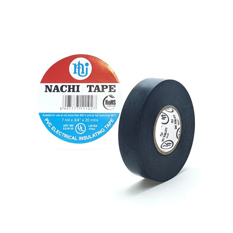 Nachi Isolasi Kabel Listrik PVC Warna HITAM 20M Kualitas PREMIUM