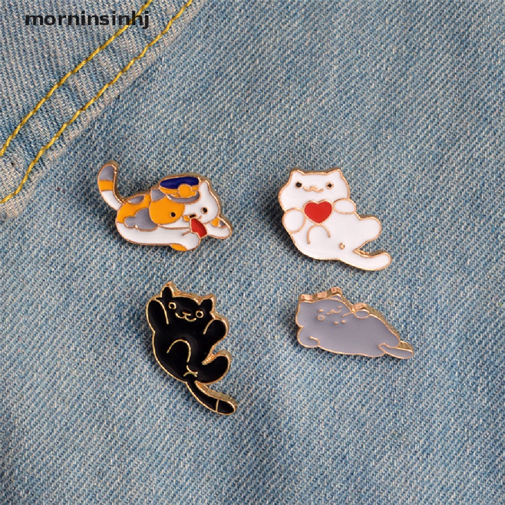 Mornin 4pcs / Set Bros Pin Enamel Desain Kartun Kucing Aksesoris Wanita