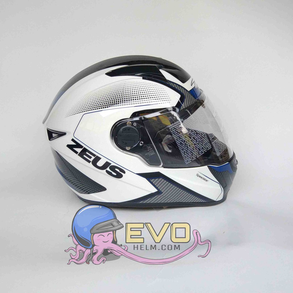 HELM ZEUS FULL FACE WHITE AL6 BLUE - FREE SMOKE VISOR ZEUS ORIGINAL ( ONGKIR 2KG )