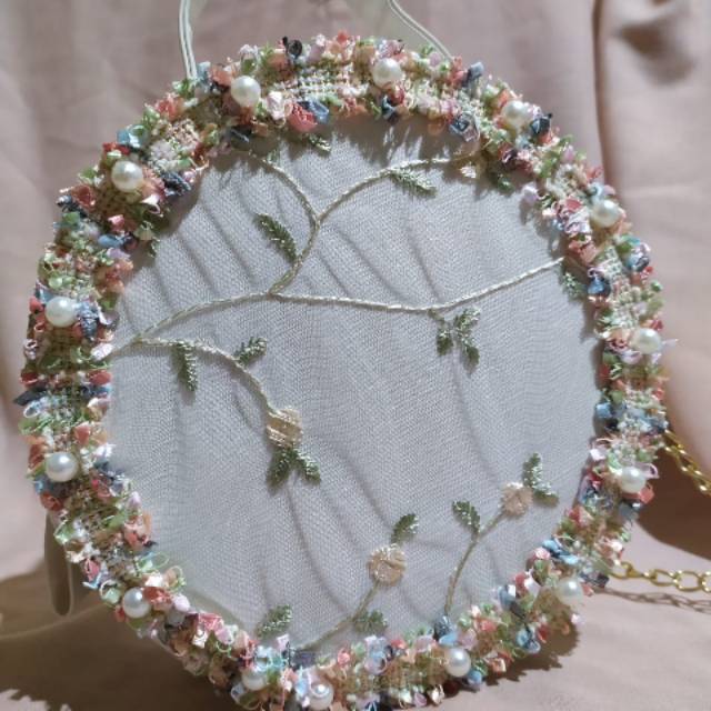 Slingbag wanita VC84934 Tas selempang import tas pesta renda mutiara bunga. Diskon