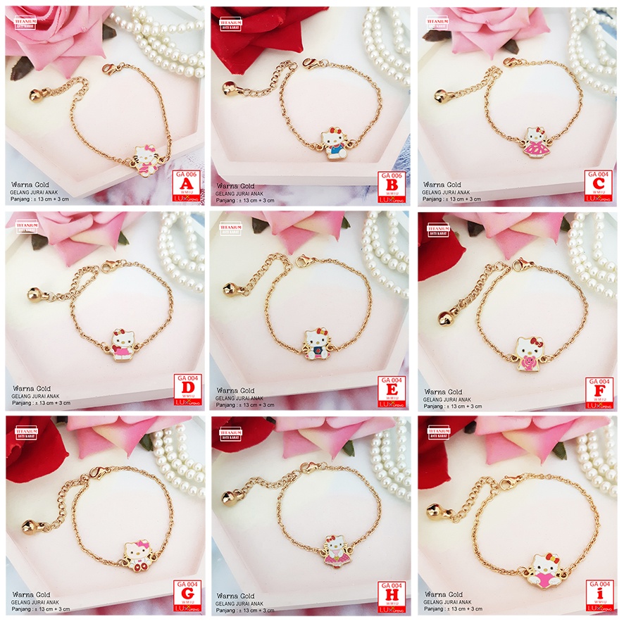 GA 006 Gelang Anak Titanium Hello Kitty Perhiasan Anti Karat Selamanya Warna Gold Luxx Xuping