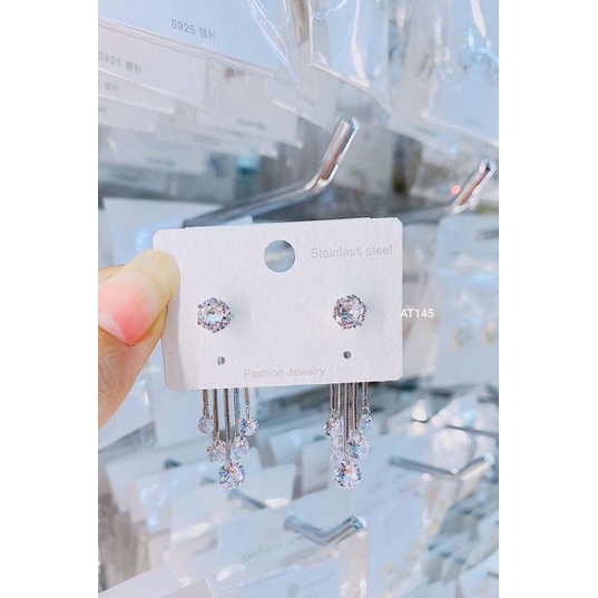 Anting anting wanita zircon silver premium titanium anti karat dan luntur