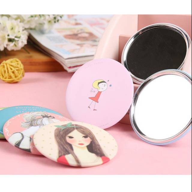 Cermin Kaca Bulat Kecil Dandan Rias Motif Kartun Lucu Murah Make Up Kosmetik Cosmetic-3