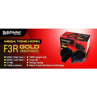 Paket Komplit Klakson Keong 12 Volt Dr. D fischer 12V water Resistant F3R Gold edition. MOBIL MOTOR HITAM original