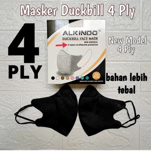 Masker Alkindo Duckbill 4ply 50pcs - Hitam Masker Earloop