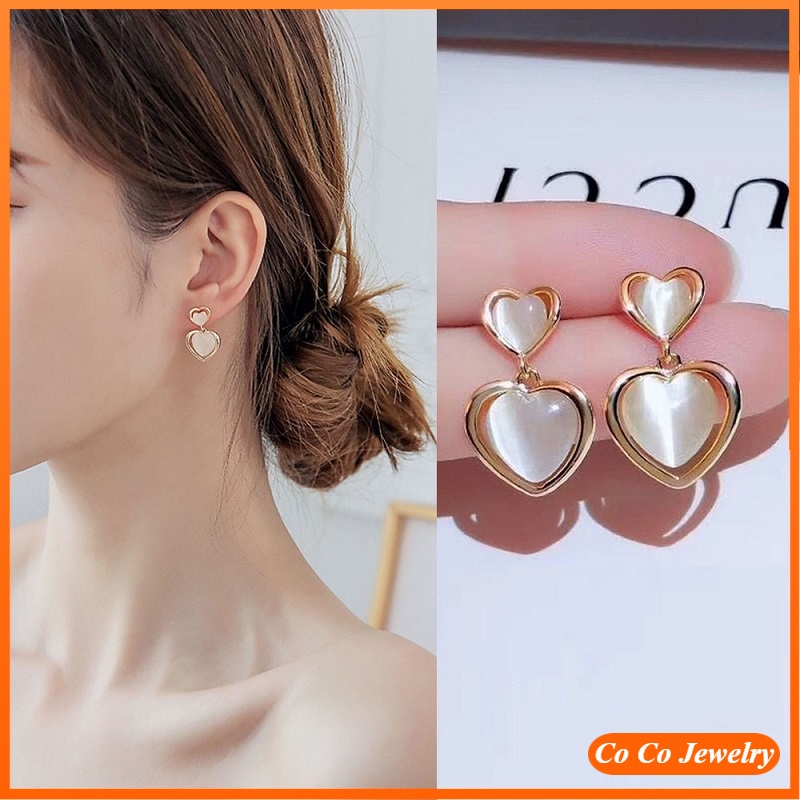 Anting Tusuk Silver 925 Desain Hati Opal Hypoallergenic Untuk Wanita