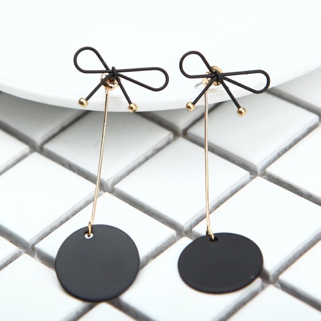 ASPA005 - Anting bowknot back long line black coin | aksesoris import murah