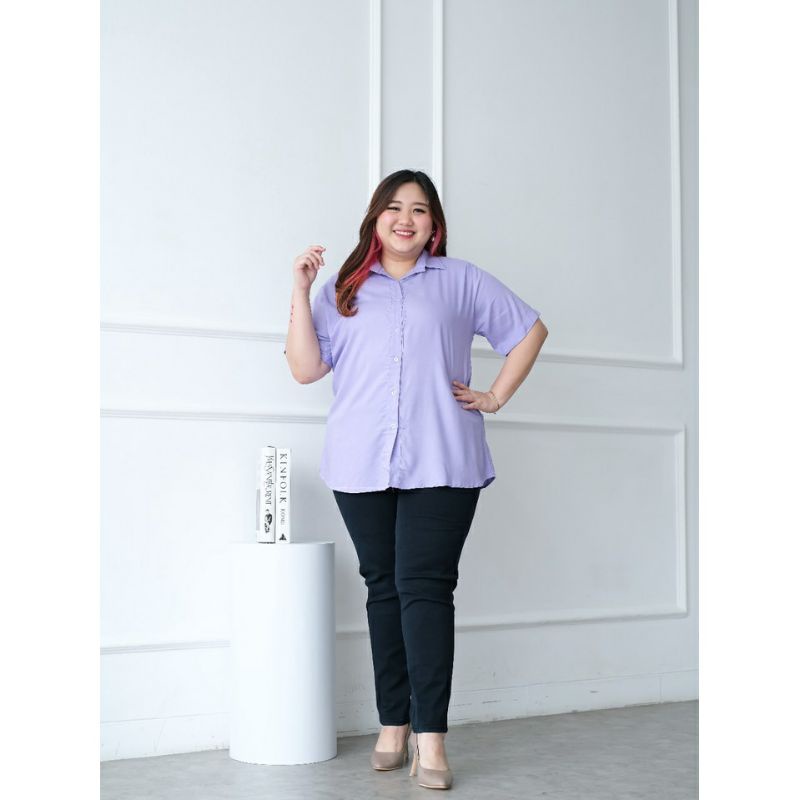 BASIC HEM KEMEJA WANITA LENGAN PENDEK BIG SIZE JUMBO BEST SELLER-7