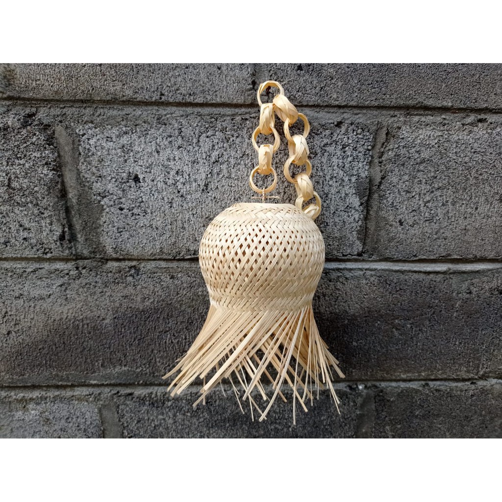Kap Lampu Bambu Bulat Imut Rumbai