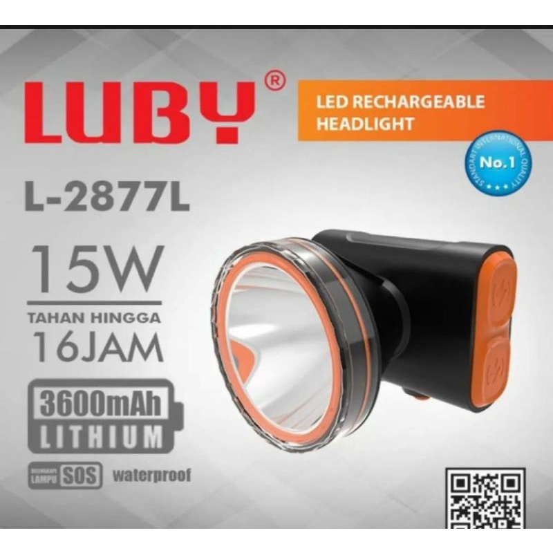 Senter Kepala Luby 2877 15 Watt / Headlight Luby L 2877 Putih Waterproof