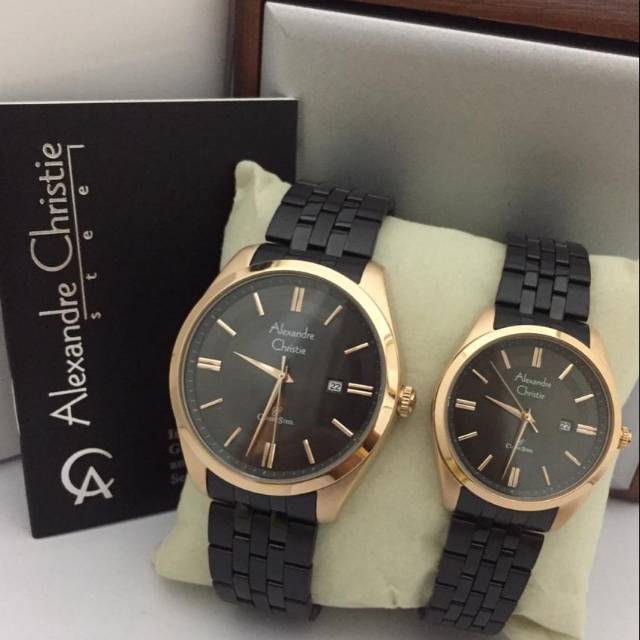 Alexandre Christie AC 8595 RoseGold Black Couple