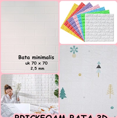 wallpaper dinding sticker BRICK FOAM SIZE 70 CM X 77 CM BATA PUTIH KUNING HIJAU