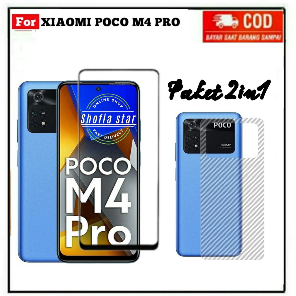 2IN1 TEMPERED GLASS POCO M4 PRO TG LAYAR ANTIGORES KACA FULL COVER